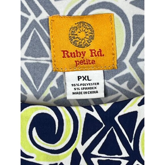Ruby Rd Plus Size PXL Maxi Dress Tribal Print Navy Lime Sleeveless - Picture 3 of 6